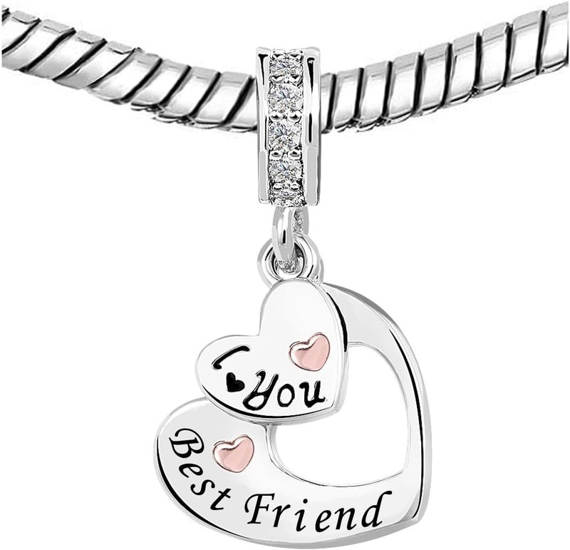 KunBead I Love You Heart Dangle Charms Compatible with Pandora Bracelet Necklace for Mom Daughter Grandma Granddaughter Nana Auntie Wife Sister Best Friend - Image 1